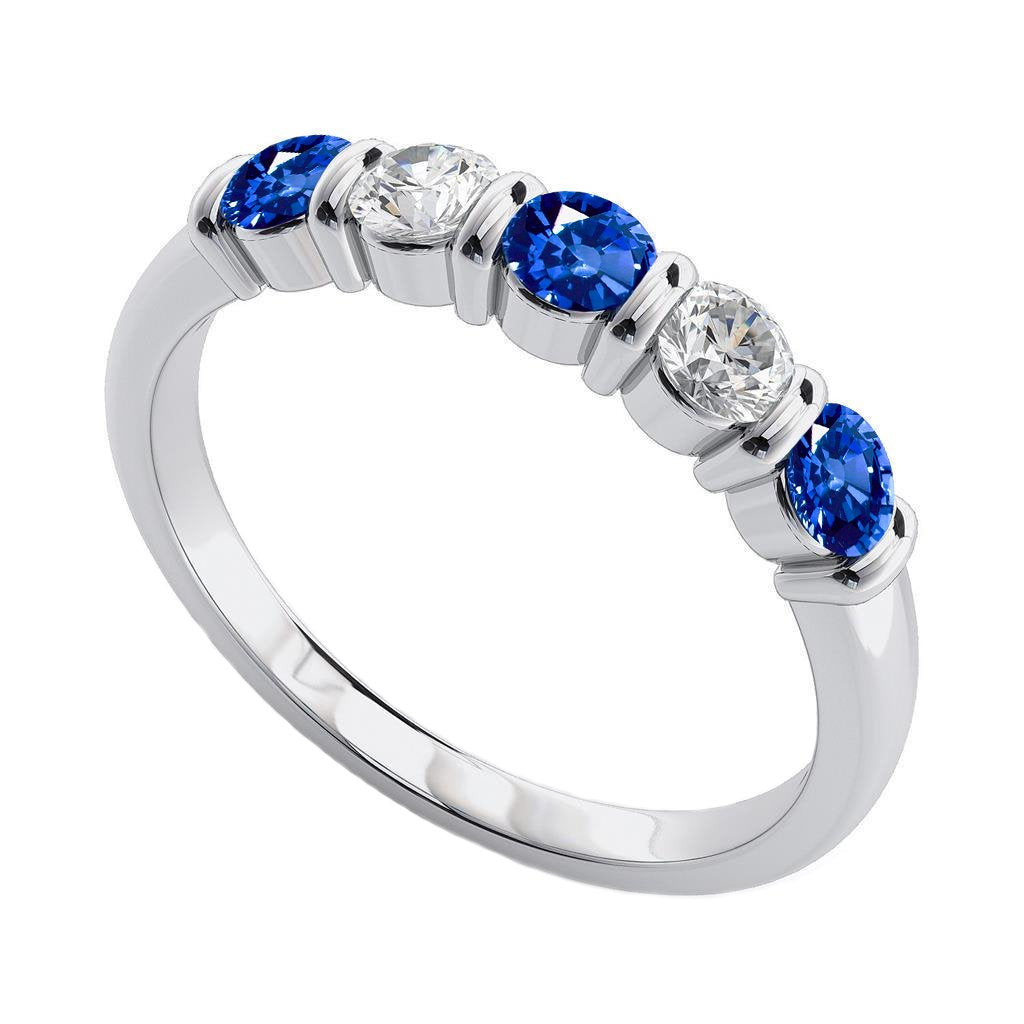 1.25 Ct Ceylon Sapphire With Diamonds Five Stone Ring Gold14K - Gemstone Ring-harrychadent.ca