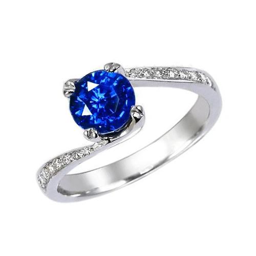 1.25 Ct Round Cut Ceylon Blue Sapphire Diamond Ring - Gemstone Ring-harrychadent.ca