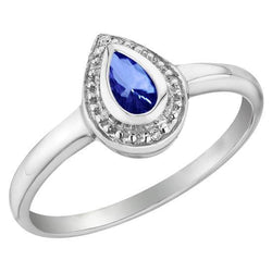 1.31 Ct Ceylon Sapphire Pear Diamonds Wedding Ring