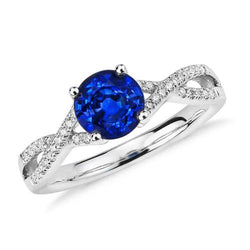1.35 Ct Round Ceylon Sapphire Natural Earth Mined Diamond Wedding Ring