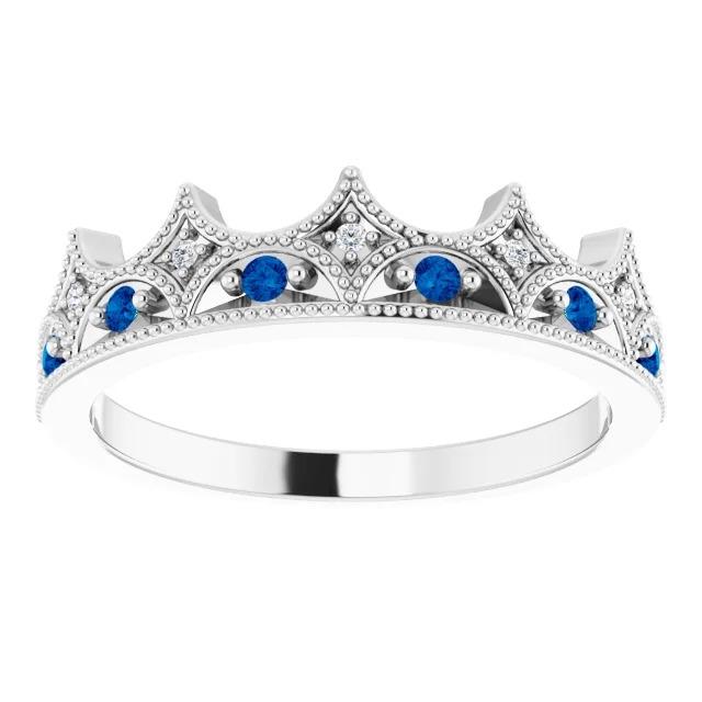 1.40 Carats Anniversary Ring Crown Style Diamond & Sapphire Stone - Gemstone Ring-harrychadent.ca