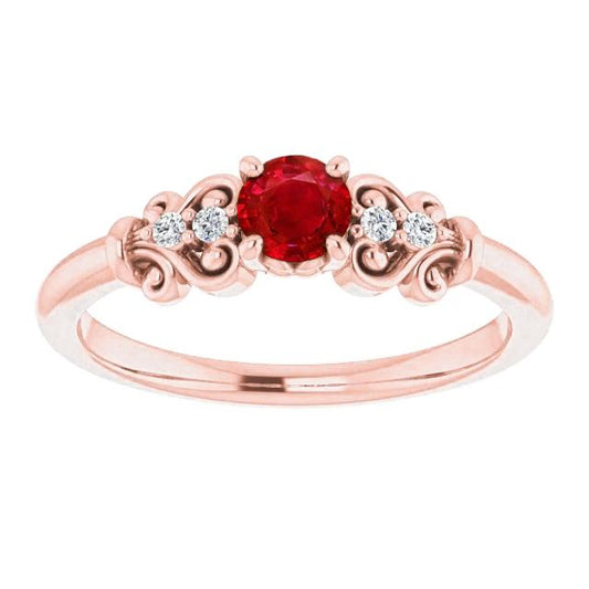 1.40 Carats Rose Gold 14K Diamond Round Ruby Ring - Gemstone Ring-harrychadent.ca