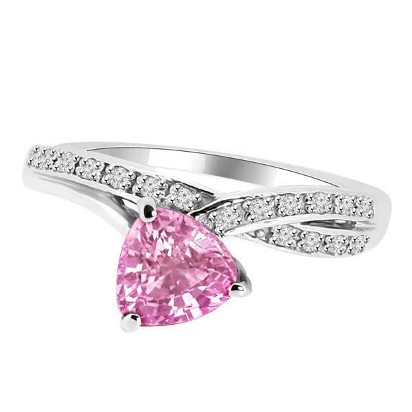 1.40 Carats Trillion Cut Pink Sapphire Diamond Ring White Gold 14K - Gemstone Ring-harrychadent.ca