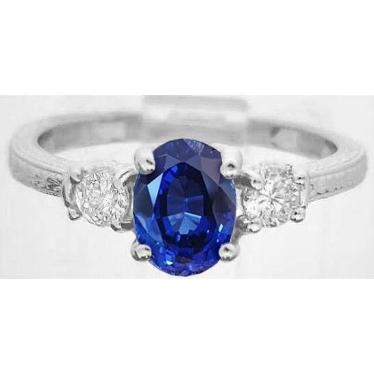 1.5 Ct Oval Sri Lanka Sapphire And Diamond Three Stone Ring Gold 14K - Gemstone Ring-harrychadent.ca