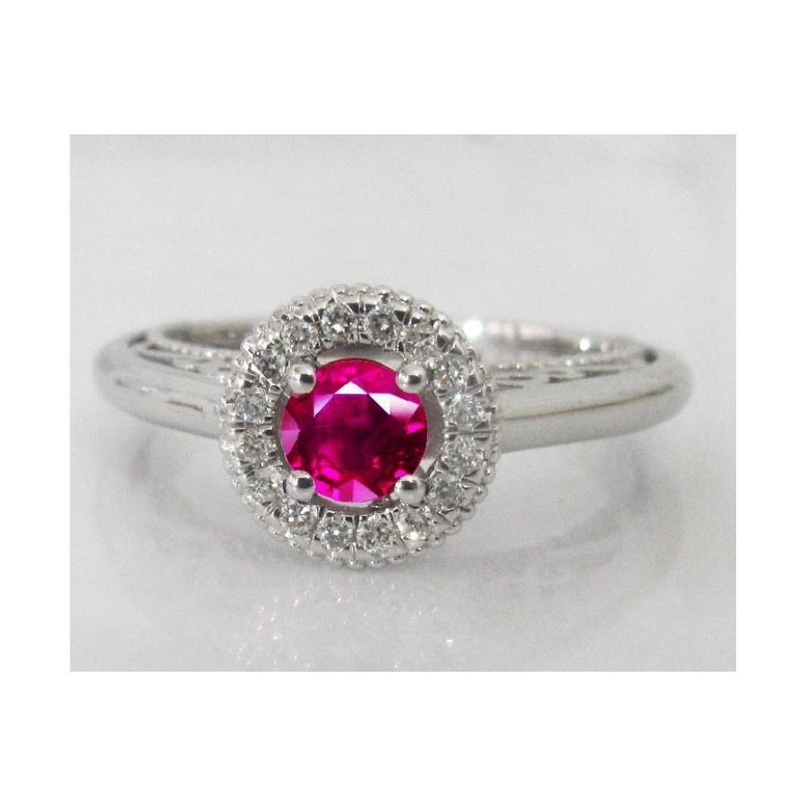 1.5 Ct Round Cut Red Sapphire Diamond Ring White Gold - Gemstone Ring-harrychadent.ca