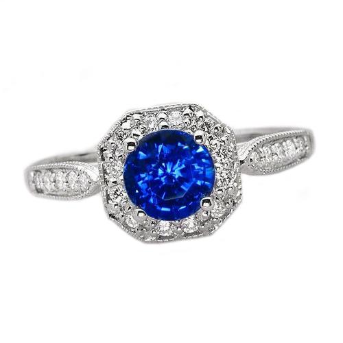 1.5 Ct Sapphire And Diamond Wedding Ring 14K White Gold - Gemstone Ring-harrychadent.ca