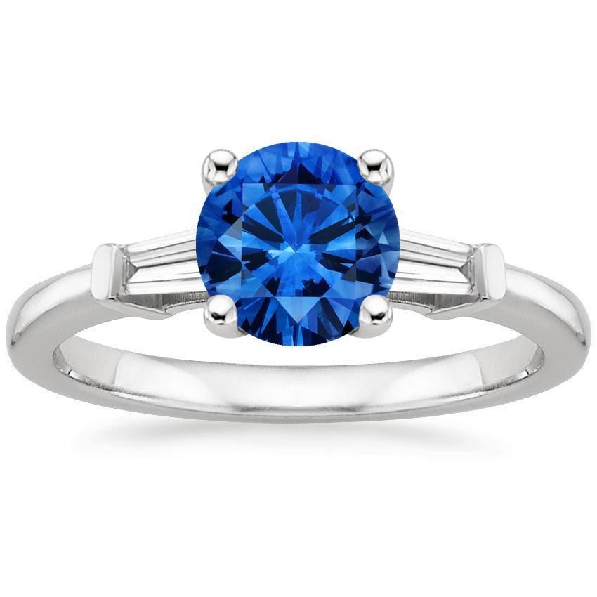 1.5 Ct Sri Lanka Sapphire And Baguette Diamond 3 Stone Ring - Gemstone Ring-harrychadent.ca