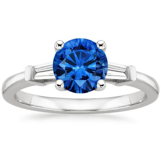 1.5 Ct Sri Lanka Sapphire And Baguette Diamond 3 Stone Ring - Gemstone Ring-harrychadent.ca