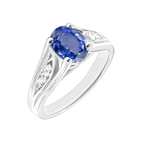 1.50 Carats Blue Oval Sapphire And Round Diamond Gold Ring 14K - Gemstone Ring-harrychadent.ca