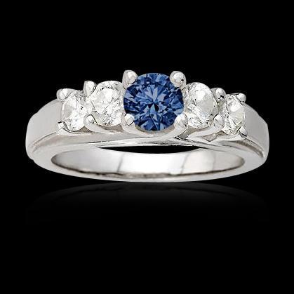 1.50 Carats Blue Sapphire 5 Stone Anniversary Ring 14K White Gold - Gemstone Ring-harrychadent.ca