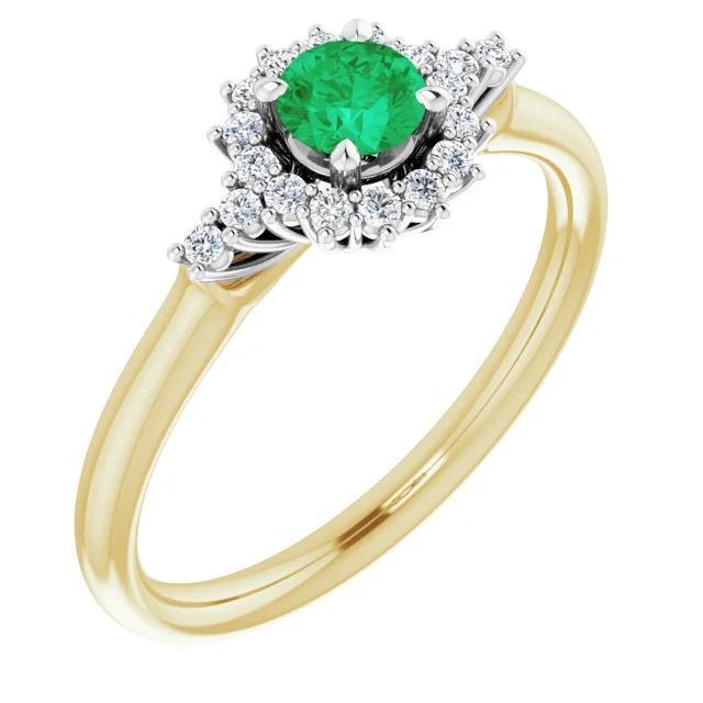 1.50 Carats Diamond Round Green Emerald Ring Two Tone Gold 14K - Gemstone Ring-harrychadent.ca