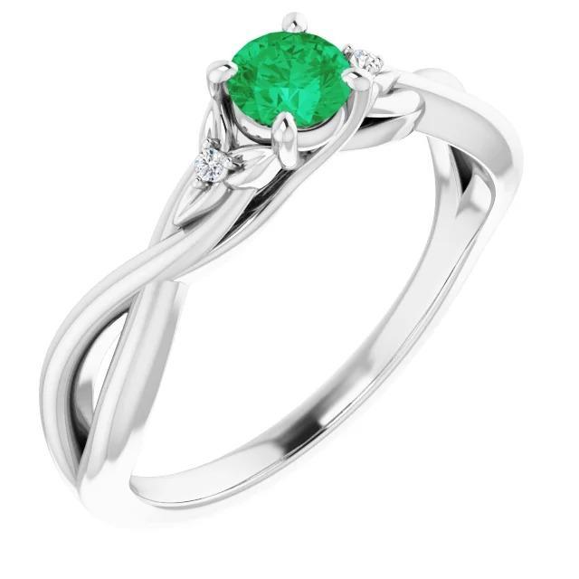 1.50 Carats Green Emerald Ring Twisted Shank White Gold 14K - Gemstone Ring-harrychadent.ca