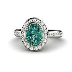 1.50 Carats Green Oval Sapphire And Diamond Ring White Gold 14K - Gemstone Ring-harrychadent.ca