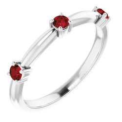 1.50 Carats Ring Three Stone Ruby White Gold 14K