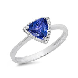 1.50 Carats Tanzanite And Round Natural Earth Mined Diamond Fancy Ring White Gold 14K