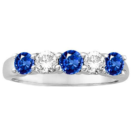 1.50 Ct Five Stone Ceylon Sapphire Diamond Wedding Ring White Gold - Gemstone Ring-harrychadent.ca