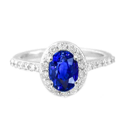 1.50 Ct Oval Cut Ceylon Sapphire Diamond Ring 14K White Gold - Gemstone Ring-harrychadent.ca