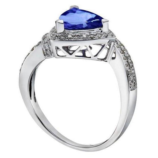 1.50 Ct Trillion Ceylon Sapphire And Round Diamonds Ring White Gold - Gemstone Ring-harrychadent.ca