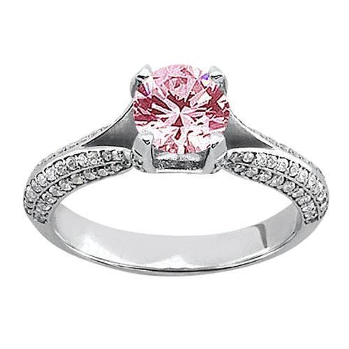 1.51 Ct Pink Sapphire White Round Gemstone Engagement Ring - Gemstone Ring-harrychadent.ca