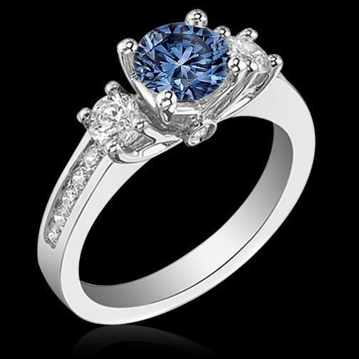 1.51 Ct. White Blue Diamonds 3 Stone Gemstone Ring White Gold - Gemstone Ring-harrychadent.ca