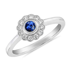 1.6 Ct Round Diamond And Sapphire Gemstone Ring 14K White Gold