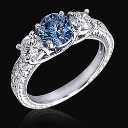 1.60 Carats Blue Diamond Engagement Ring White Gold 14K