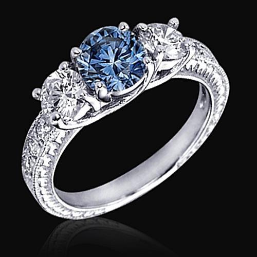 1.60 Carats Blue Diamond Engagement Ring White Gold 14K - Gemstone Ring-harrychadent.ca