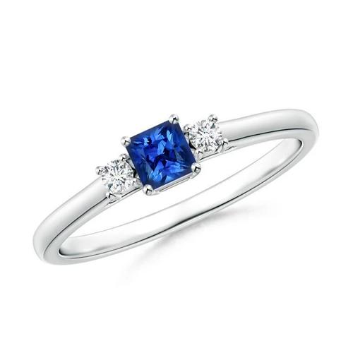 1.65 Ct Three Stone Ceylon Sapphire And Diamonds Ring White Gold 14K - Gemstone Ring-harrychadent.ca