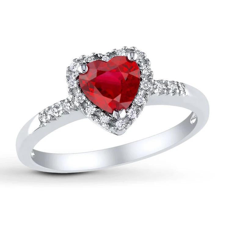 1.65 Heart Cut Red Ruby With Diamond Halo Ring White Gold 14K - Gemstone Ring-harrychadent.ca