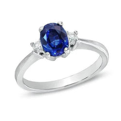 1.70 Carats Ceylon Sapphire Diamonds Ring White Gold 14K