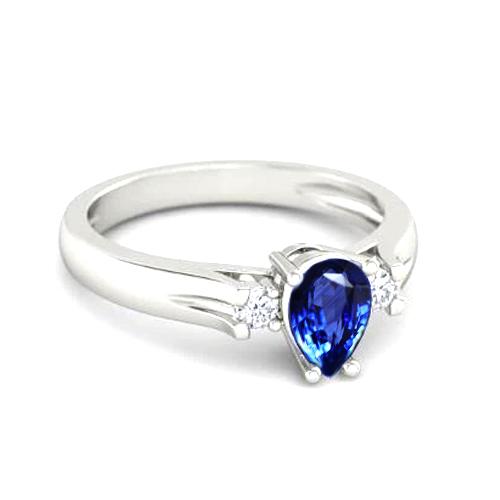 1.70 Ct Pear Cut Sri Lanka Sapphire And Round Diamonds Ring Gold 14K - Gemstone Ring-harrychadent.ca