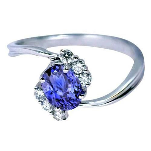 1.75 Carat Oval Tanzanite & Round Diamonds Ring Gemstone Jewelry - Gemstone Ring-harrychadent.ca