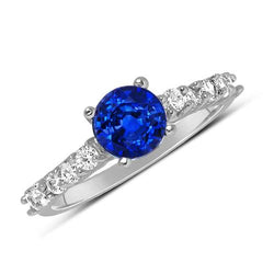 1.75 Carats Round Cut Sapphire Diamond Gemstone Ring White Gold 14K