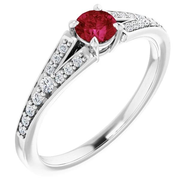 1.75 Carats Split Shank Round Ruby Ring White Gold 14K - Gemstone Ring-harrychadent.ca