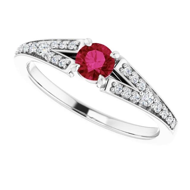 1.75 Carats Split Shank Round Ruby Ring White Gold 14K - Gemstone Ring-harrychadent.ca