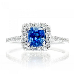 1.75 Ct Blue Cushion Cut Ceylon Sapphire With Diamond Wedding Ring