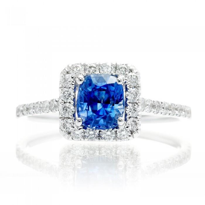 1.75 Ct Blue Cushion Cut Ceylon Sapphire With Diamond Wedding Ring - Gemstone Ring-harrychadent.ca