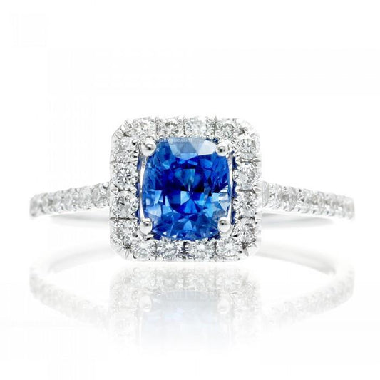 1.75 Ct Blue Cushion Cut Ceylon Sapphire With Diamond Wedding Ring - Gemstone Ring-harrychadent.ca