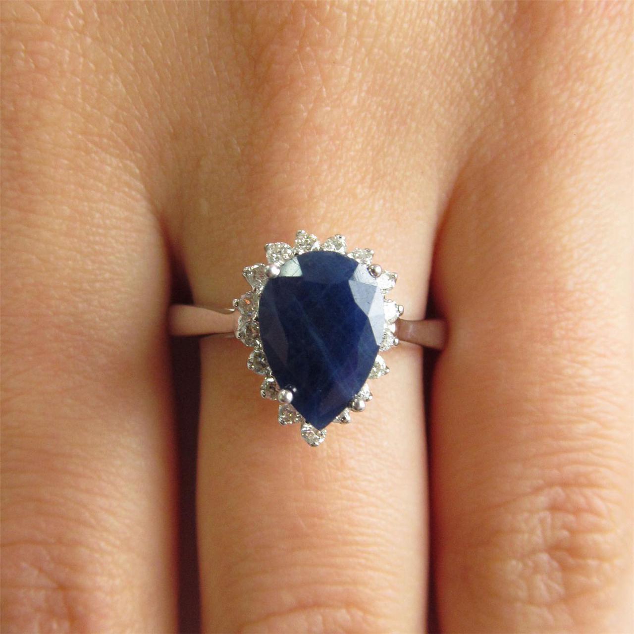 1.75 Ct Blue Pear Cut Sapphire With Diamond Ring Lady Gold - Gemstone Ring-harrychadent.ca