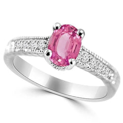 1.75 Ct Oval Pink Sapphire Natural Earth Mined Diamond Vintage Style Wedding Ring Gold
