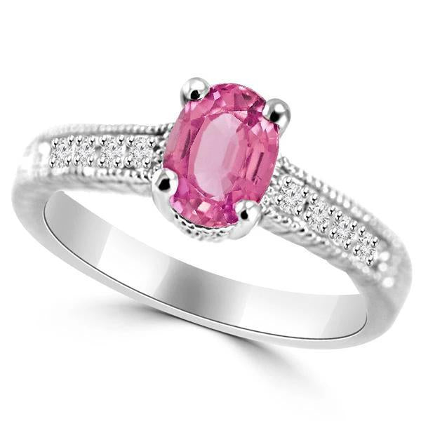 1.75 Ct Oval Pink Sapphire Diamond Vintage Style Wedding Ring Gold - Gemstone Ring-harrychadent.ca