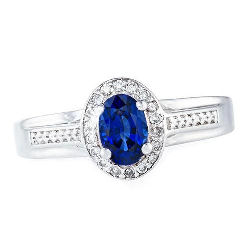 1.80 Carat Sri Lankan Sapphire And Round Diamonds Ring 14K White Gold - Gemstone Ring-harrychadent.ca