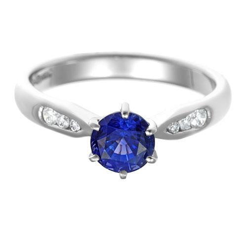 1.80 Carats Blue Ceylon Sapphire With Diamonds Ring White Gold 14K - Gemstone Ring-harrychadent.ca