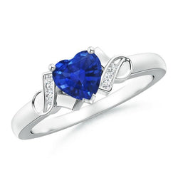 1.80 Carats Heart Sapphire And Natural Earth Mined Diamonds Wedding Ring White Gold 14K