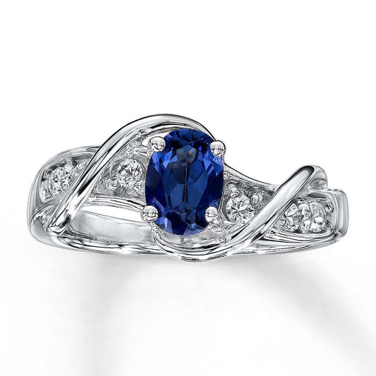 1.80 Ct Ceylon Sapphire And Diamonds Anniversary Ring White Gold 14K - Gemstone Ring-harrychadent.ca
