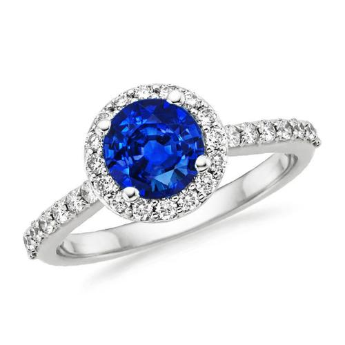 1.80 Ct Round Sri Lanka Sapphire Ring Halo Diamond White Gold - Gemstone Ring-harrychadent.ca