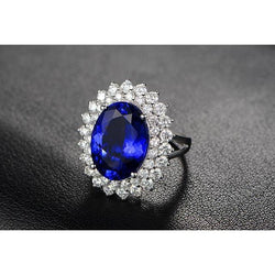 1.85 Carats Oval Cut Blue Tanzanite And Natural Earth Mined Diamond Anniversary Ring