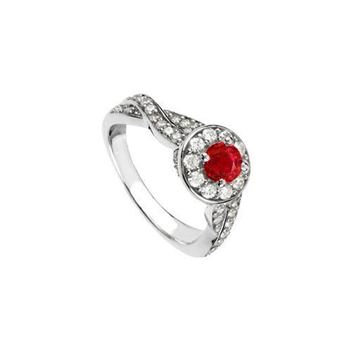 1.85 Carats Red Round Halo Ruby Diamond Ring White Gold 14K - Gemstone Ring-harrychadent.ca