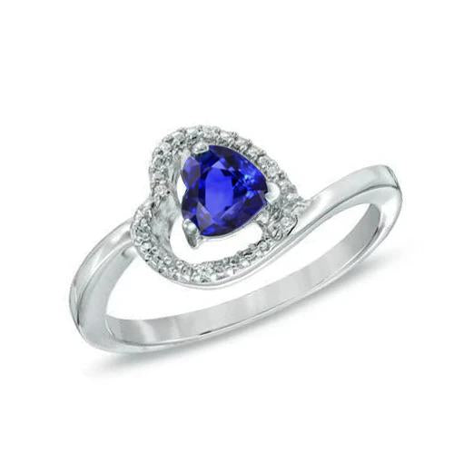 1.85 Ct Heart & Round Sri Lanka Sapphire & Diamonds Ring White Gold - Gemstone Ring-harrychadent.ca