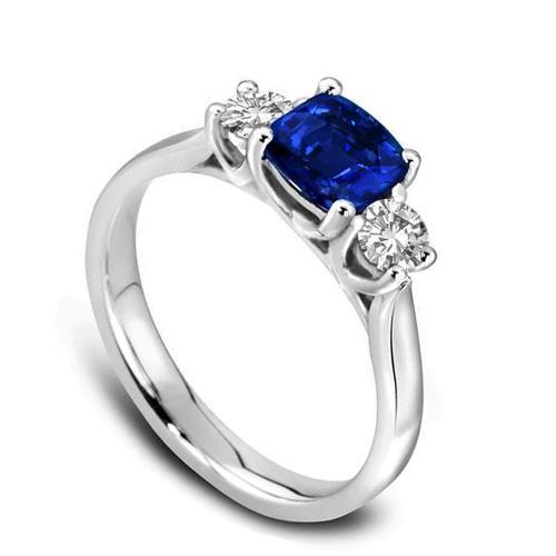 1.90 Ct Cushion And Round Cut Ceylon Blue Sapphire Diamonds Ring Gold - Gemstone Ring-harrychadent.ca